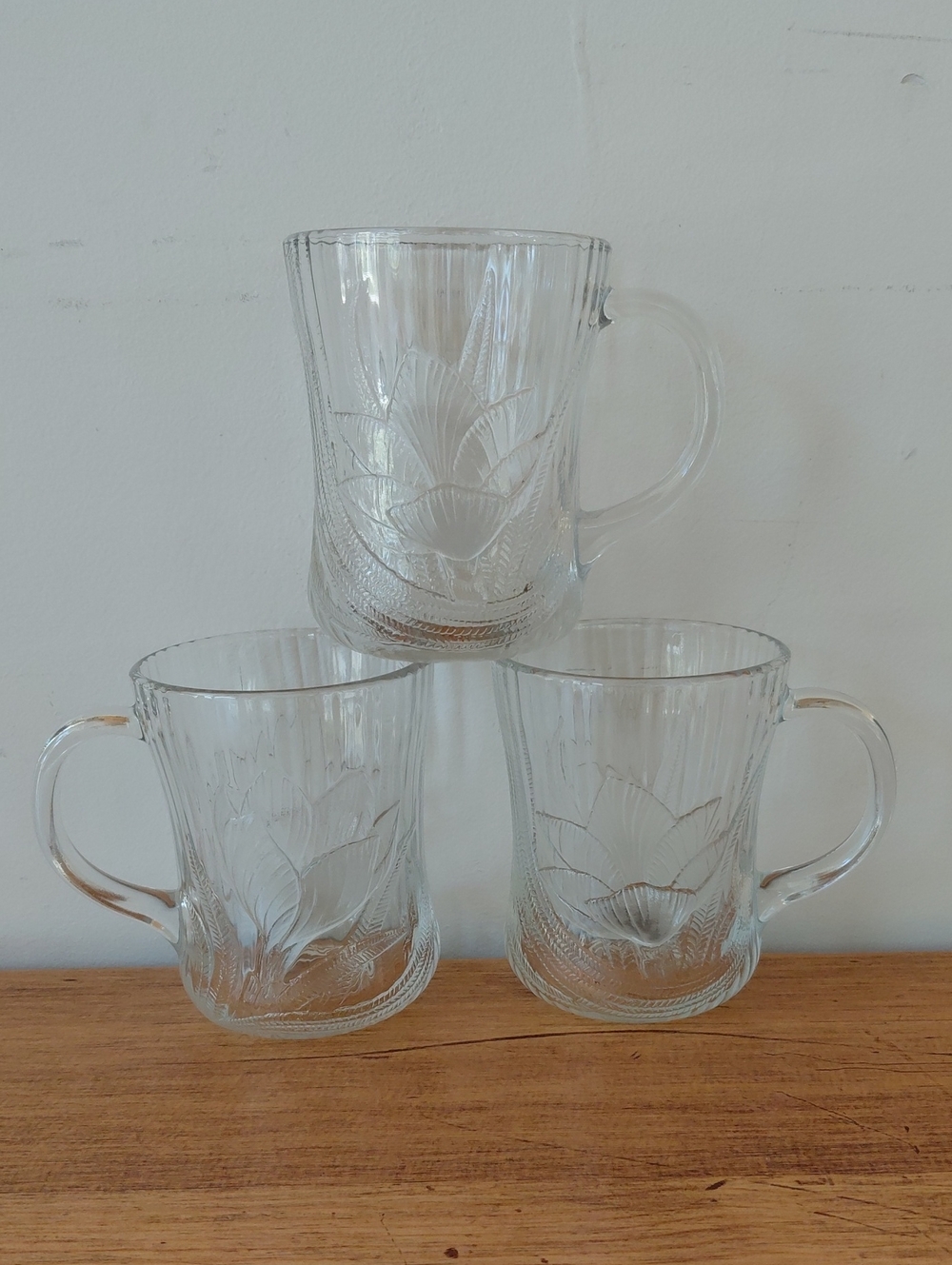 Vintage Arcoroc Canterbury Crocus Clear Glass Mug Set